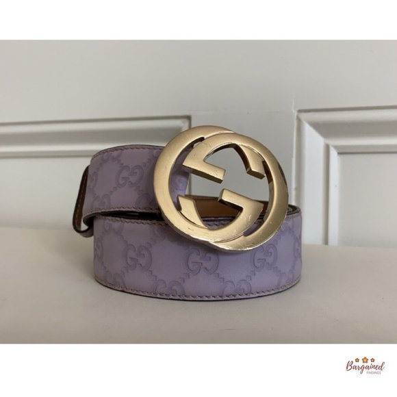 Authentic Gucci Purple Guccissima Leather Gold Interlocking G Buckle Belt 80/32 - Picture 13 of 14